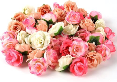 PacuM 80 Pieces Artificial Rose Heads Silk 4 x 3CM Artificial Flowers Realistic Colorful Rose Heads Fade-resistant for Decorating Weddings Celebrations Photo Albums (Type A)