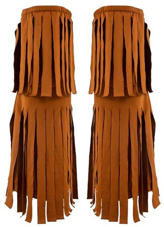 1 Paar Fransen Stiefelüberzüge für Damen, 60er und 70er Hippie Kostüm | Lange Fransen, passen über Stiefel, für Hippie Looks, Festivals, Fasching, Mottopartys und Cosplay