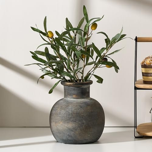 PORCER Vaso in ceramica anticata da 15,2 cm, vaso decorativo in terracotta stile bohémien, vaso rustico per decorazione domestica, soggiorno, ingresso, matrimonio, bronzo