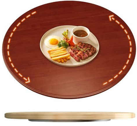 Plateau Rotatif En Bois Rond, Plateau de Service tournant, 70 80 90 100cm Plateau tournant en bambou pour fromage, saucisses, collations, Assiette De Service Rotative Roulement Silencieux(Reddish brow