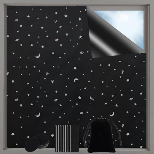 ZOCONE Tela Opaca para Ventanas Blackout 145x100cm Estores Opacos sin Taladrar Negra con Patrón, Portátil Tela Oscurecedora Persianas Interior Aislante Termico Cubre Protector Sol Ventana Casa Techo