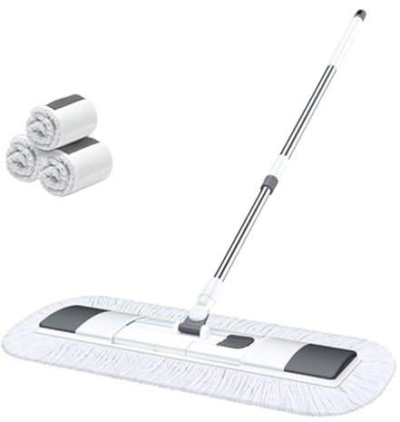 Balai microfibre extra plat pour balais et serpillères, nettoyage des sols stratifiés, en bois et en carrelage, serpillère avec mécanisme pivotant et technologie d'essorage A,65 * 125 * 20cm