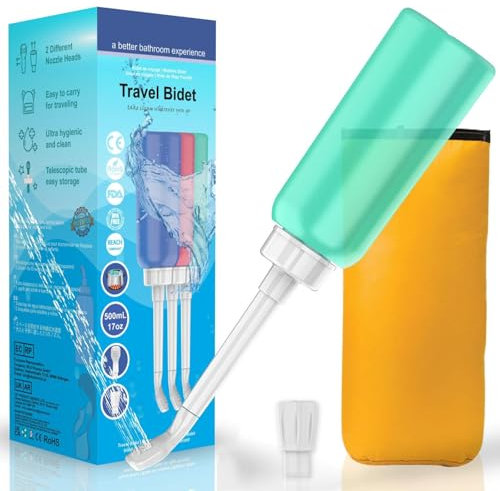Giural Peri Bottle - Bidet Portatile da Post Parto, Sollievo dal Dolore Perineale, 500Ml con 2 Ugelli Spray, Custodia Lavabile, Borsa Ospedaliera Essenziale per La maternità,Verde