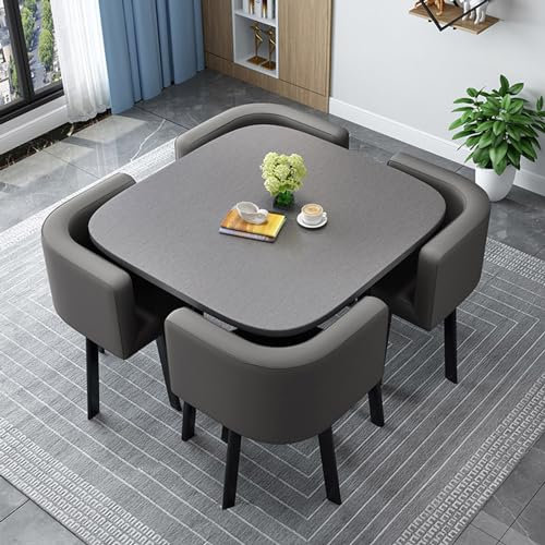Modernes Esstisch-Set aus Holz für 4 Personen mit Stühlen, quadratisches Konferenztisch-Set mit Empfangsstühlen, Wohn- und Esszimmermöbel (80 cm)