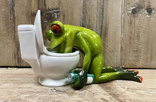Decorative Frog on Toilet Figurine, Green Resin Bathroom Decor, Humorous Design