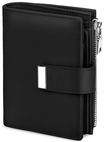 Faneam Geldbörse Damen Kleine Portemonnaie Damen aus Leder Große Kapazität Geldbeutel RFID-Schutz, 12 Kartenfächer und Reißverschluss Münzfach (Schwarz)