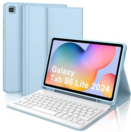 FOGARI Teclado para Samsung Galaxy Tab S6 Lite 10.4 2024/2022 | Funda con Español Ñ Teclado Bluetooth para Tablet Samsung S6 Lite 10.4 2024/2022/2020, Azul Cielo