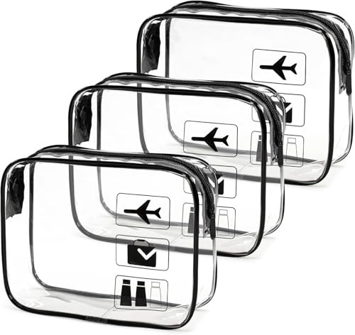 Transparent toalettväska, godkänd för flygplats, 20 x 15 x 6 cm, resesminkväska transparent med läckagesäker dragkedja, tjock sminkväska för kvinnor och män, resetillbehör, Mönster, Transparent