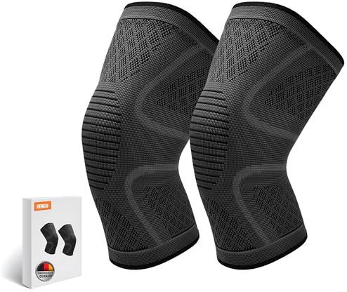 HENKi 2 Stück Premium Kniebandage, Kompressionsbandage für Laufen, Joggen, Sport, Basketball, Gelenkschmerzen, Arthritis und Verletzungen, verbesserte Durchblutung Patella Läuferknie Kniekehle (S)