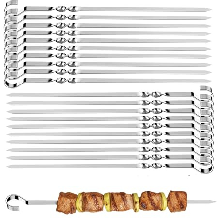 leruiyezs 20 Pcs Brochette Barbecue Inoxydable 30cm,Résistant À La Chaleur,Pique A Brochette Pour Grillades Viande Légumes Kebab Barbecue Maison Jardin,Pique Brochette Métal Plat Réutilisable