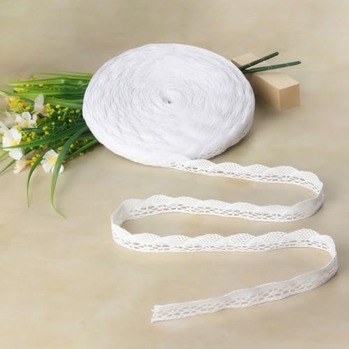 Spitzenband Weiß, 2cm x 30m Weiße Spitzenstoff Baumwolle Dekostoff, Vintage Dekoband Hochzeitsdeko, Spitzenborte zum Nähen DIY-Projekte Basteln Zierband