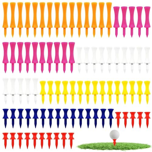 JIUCHAOTONG 90 Stück Golf Tees, 31/37/43/51/59/70mm, Kunststoff Driver, unzerbrechlich, Professional Unzerbrechliche Golf Tees Plastik, für Männer und Frauen (Mehrfarbig)