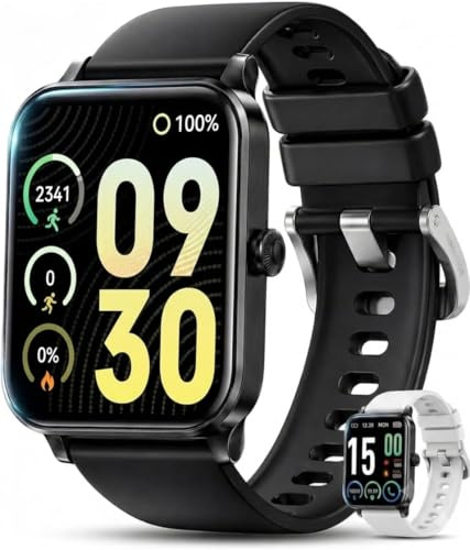 Smartwatch with Call & Text Notifications, Fitness Tracker with Heart Rate, Sleep Monitor, Step Counter, Weather Display, Voice Assistant, and Sports Modes – Compatible with iOS & Android Phones