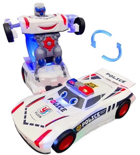 Gcroet Voiture de Police avec lumière et Son, Jouet de Voiture Police Transformable avec Roues universelles, Voitures électriques incassables pour Enfants, Filles, garçons...