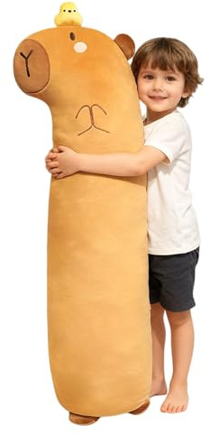 Capybara Kuscheltier Lang – Kawaii Plüschkissen 98/120 cm, Superweiches Stofftier Körperkissen, Niedliches Ausgestopftes Tier, Seitenschläferkissen Kinder & Erwachsene, Geschenk Plüschtier (120CM,A)