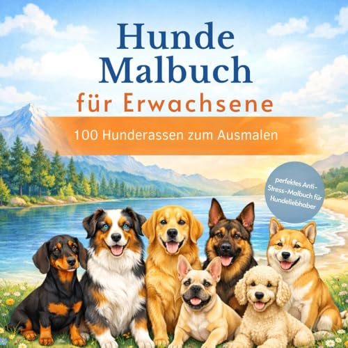 Hunde Malbuch für Erwachsene: 100 Hunderassen zum Ausmalen - perfektes Anti-Stress-Malbuch für Hundeliebhaber