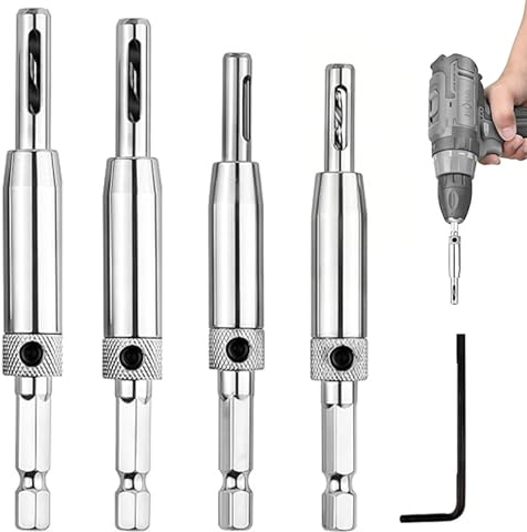 4Pcs Self Centering Drill Bit Set,Hinge Drill Bit Self Centring with 1 Wrench,High Speed Shank Hinge Drill Bit Guide Set,Pilot Hole Drill Bits For Door,Window,Cabinet Pilot Hole(5/647/649/6411/64)