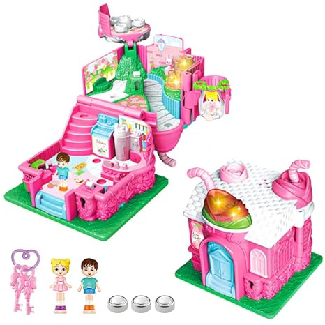 Puppenhäuser für Mädchen, Spielset für Kleinkinder, Prinzessin, magische und tanzendes Schloss, Musikspielzeug, Tanzendes Schloss, Musikspielzeug, Puppenhaus mit n, Traumpuppenhaus für Kinder ab 3 Jah