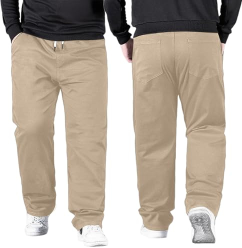 Generisch Pantalones de verano para hombre, pantalones de lino de pierna ancha, sueltos, pantalones de tela, elásticos, con cordón, ligeros, transpirables, A26
