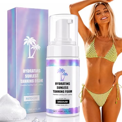 120ml Schiuma Autoabbronzante, Lozione Autoabbronzante Istantanea, Progettazione a Pressione, Abbronzatura Senza Luce Solare, Creare un Colore Uniforme Della Pelle Per Viso e Corpo
