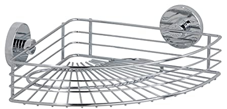 WENKO Vacuum-Loc Eckablage Bari - Befestigen ohne bohren, Stahl, 31,5 x 8,5 x 22 cm, chrom