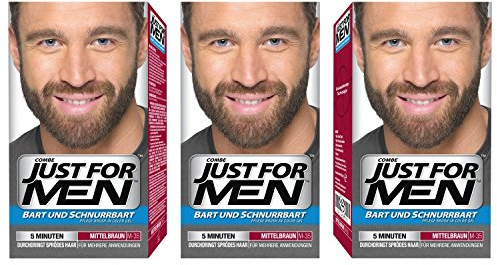 Just For Men, M35, tinta per barba e baffi, marrone medio, confezione da 3 pezzi