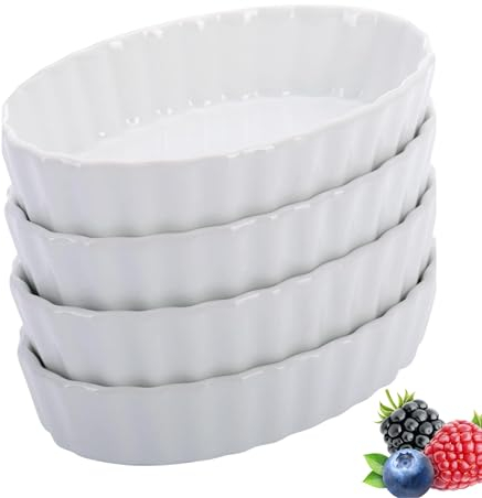 Westmark 4 Cuencos para servir para Crema Catalana, Ovalados, Aptos para horno/microondas, Dimensiones: 13,5 x 8,1 x 2,7 cm, Porcelana, Blanco, 23302260