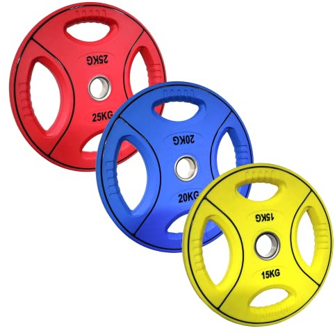 POWER-XTREME Hantelscheiben | Gewichtsscheiben | 50mm | Polyurethan | mit Griffen | internationaler Farbcode | Geruchsneutral | Größenauswahl: 10kg | 15kg | 20kg | 25kg | Studioqualität
