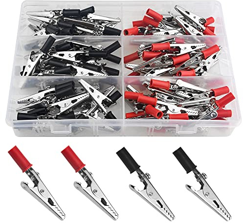 WMYCONGCONG 100 Stück Krokodilklemmen aus Metall, Elektrische Testklemmen Abgreifklemmen für Labor und Elektrotestarbeiten, Länge 54mm, Rot/Schwarz, Kit