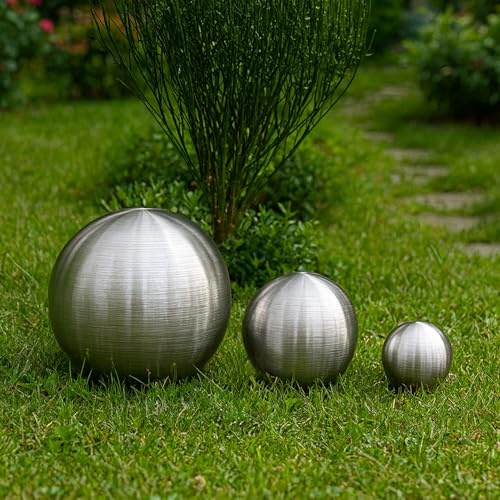 Köhko 3er Edelstahlkugeln-Set-04 Ø 6-9-12 cm Dekokugel aus gebürstet-matten Edelstahl