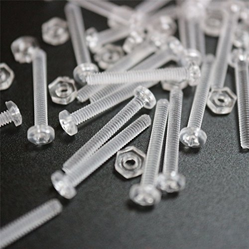 50x transparente Acryl-Linsenkopfschrauben M2 x 16mm + Muttern/U-Scheiben | Transparente Schrauben, korrosionsfrei, elektrisch isolierend und nicht magnetisch, mit Kreuzschlitz