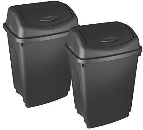 2 x Simpa® 50L 50 Litre Black Swing Bin - Heavy Duty Plastic - Home Garden Kitchen Rubbish Recycle Plastic Waste Bin Dustbin Black - Made in UK