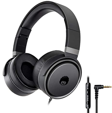 Rockpapa Circle ONE Wired Headphones with Microphone and Volume Control Foldable Lightweight Headset for Cellphones Tablets Smartphones Laptop Computer PC Mp3/4 CD DVD Black/Grey