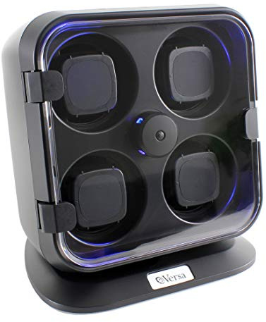 Versa Quad Watch Winder with Light in Black - Independently Controlled Settings - 12 Direction and Timer Settings - Adjustable Watch Pillows - Plenty of Space for Large Watches - No Magnetization