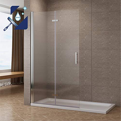 AQUABATOS® Duschabtrennung Faltbar Walk in Duschwand Glas Falttür 115 x 195 cm Duschtrennwand für Duschwanne klappbar Pendeltür Echtglas klar 6 mm ESG Nano Beschichtung OHNE Magnetdichtung