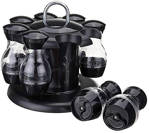 Tubayia Rotating Spice Carousel with Spice Jars, Rotating Spice Rack, Kitchen Spice Rack (Single Layer 8 Jars)
