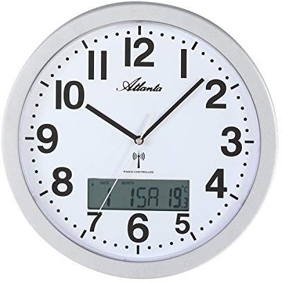 Atlanta 4380/19 - Reloj de pared radiocontrolado con pantalla digital (día, fecha, temperatura, horario de verano y horario extranjero