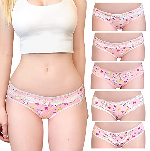LittleForBig Dam Kvinnor Mjuk bomull underkläder Bekväma hipstertrosor 5-pack underbyxor-Usagi Mönster S