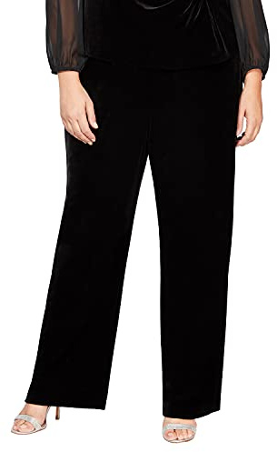 Alex Evenings Women's Wide Leg Chiffon Dress Pant for Mother of The Bride, Elegant Formal Pant (Plus Size), Black Velvet, 1X