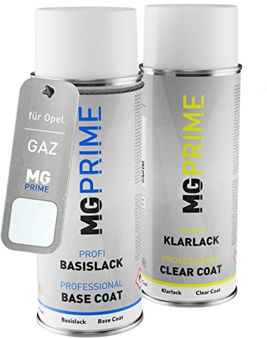 MG PRIME Autolack Spraydose für Opel GAZ / 40R 09T Schneeweiss + Klarlack | Arctic White, Set aus Basislack + Klarlack, Sprühdosen 400ml