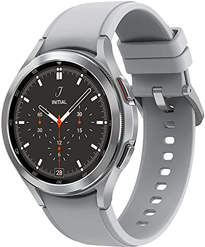 Samsung Galaxy Watch4 Classic, Runde Bluetooth Smartwatch, Wear OS, drehbare Lünette, Fitnessuhr, Fitness-Tracker, 46 mm, Silver (Deutche Version)
