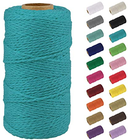 Uiopa Macrame Corde 2mm x 100m, Naturel Fil Macramé Fil de Coton Ficelle Corde, DIY Cordelette pour Tressée, Tapisserie de Plante, Tenture Murale, Cadeau Décoration, Emballage (Bleu)