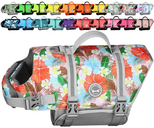 VIVAGLORY Dog Life Vest Rip Stop Dog Life Jacket, XXS, Floral Orange