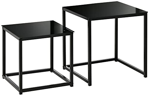 HOMCOM Tavolini da Salotto Moderni, Set 2 Pezzi, Tavolini da Soggiorno in Acciaio e Vetro Temperato, Nero