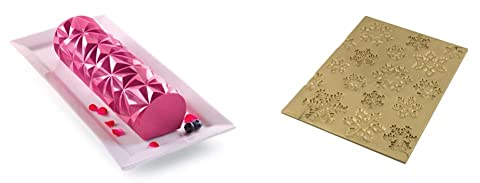 silikomart 25.074.63.0065 Kit Moule à bûche Diamant, Silicone, Blanc, 25 x 8 x 6,7 cm & 23.071.63.0065 Tapis et Feuilles de Cuisson, Silicone, doré, 25 x 18,5 x 0,6 cm