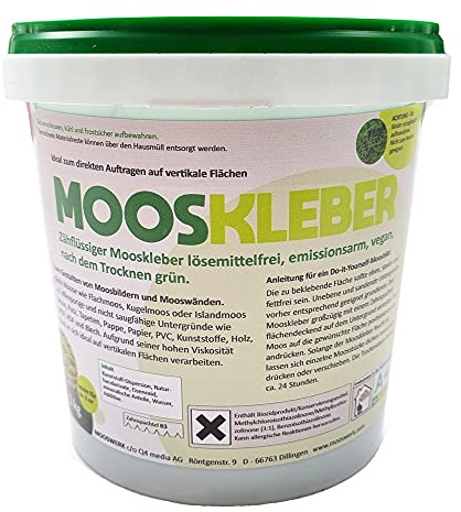 Mooskleber - Zähflüssiger Bastelkleber zum Gestalten von Moosbildern und Mooswänden - Nach dem Trocknen grün - 1kg