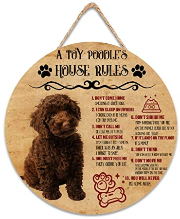 CustonCares Willkommen Haustürschild Hund Regeln Home Schild Bauernhaus Hängeschild Hund Papa Geschenk für Männer Vintage Holzschild 30,5 x 30,5 cm rund