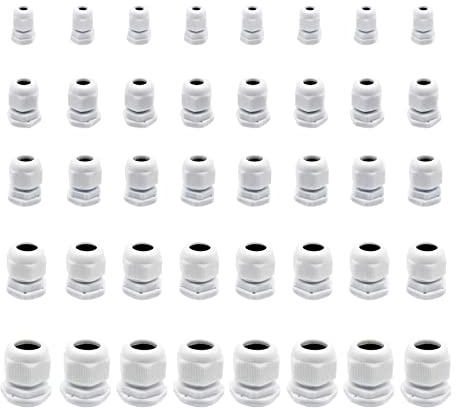 PMELCXD 40 Pcs Kabelverschraubung Set, Einstellbar 3-15mm Kabelverschraubungen, Grau Kabeldurchführung Wasserdicht, M12, M16, M18, M20, M25