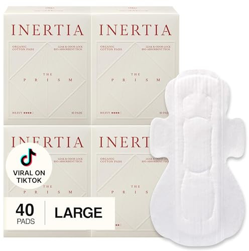 INERTIA The Prism White – Truly Organic Ultra Thin & Leak-Proof Organic Cotton Korean Pads with Wings | Heavy Absorbency | Hypoallergenic, Super Absorbent, Chlorine-Free & Fragrance-Free (40 Count)