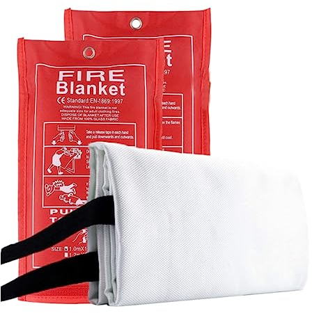 YSTrillion Set di 2 Coperte Antincendio 1m x 1,5m -Grande Coperta Ignifuga in Fibra di Vetro in Custodia Rossa, Per casa, cucina, campeggio, auto e altri scopi multi-scenario